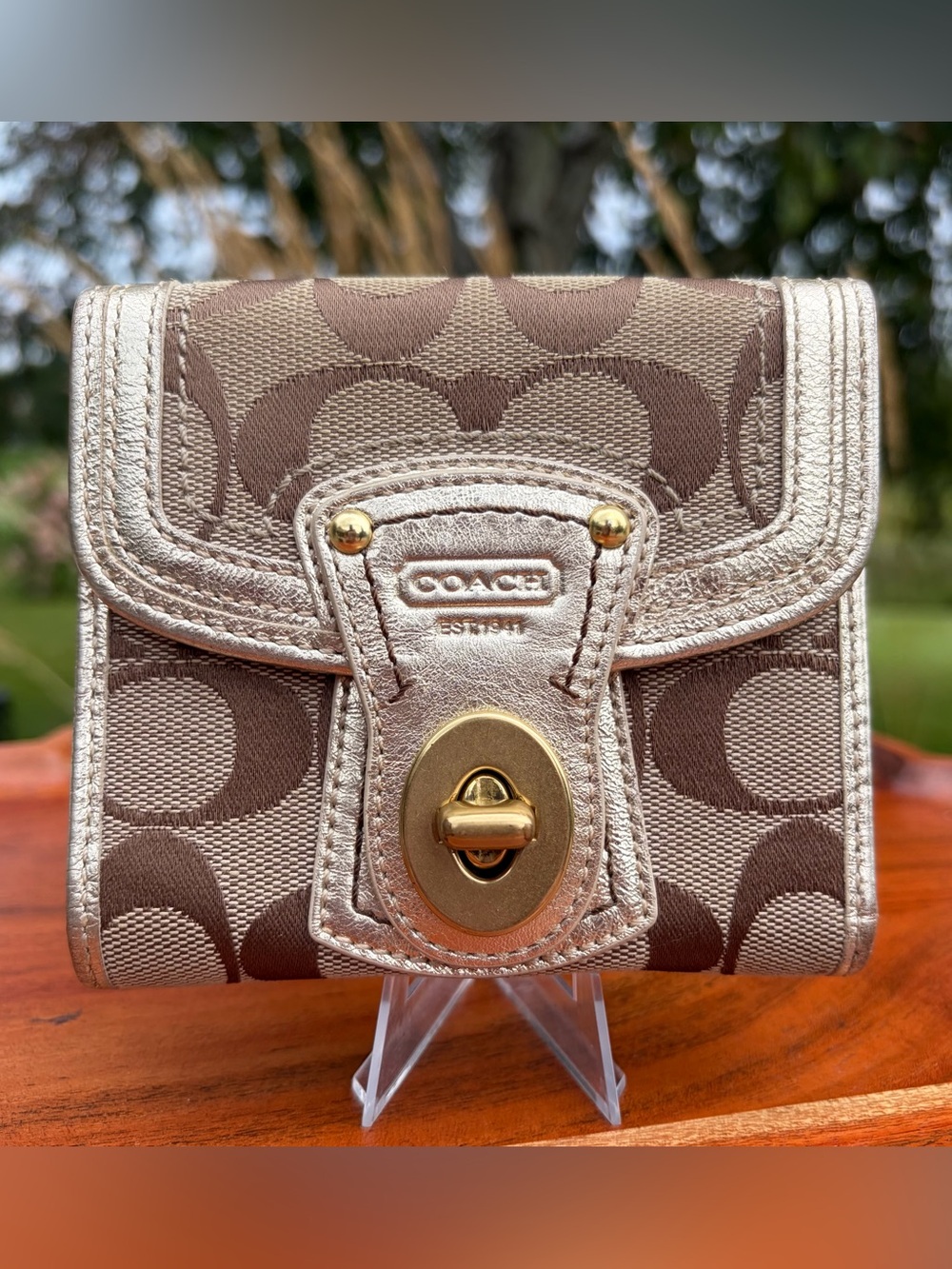 Vintage COACH Signature C Turnlock Metallic Gold French Wallet